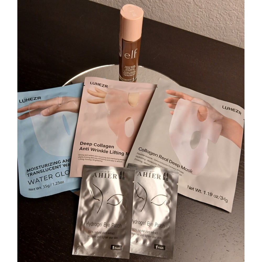 Bundle Face masks & elf Halo Glow Liquid Filter 8.5 Rich Warm Glow 1.06oz NEW